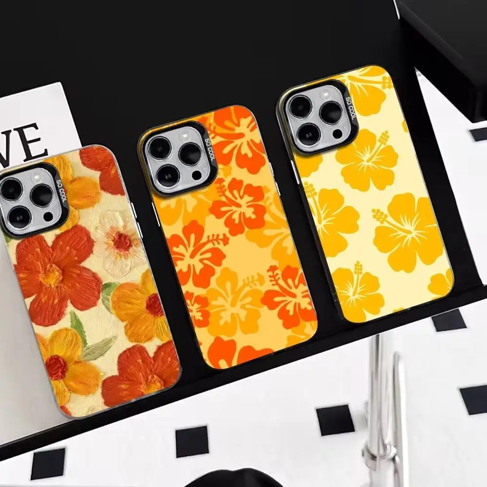 

Orange Flower Phone Case For iPhone 17,16,15,14,13,12,11 Plus,Pro Max,XS,Colorful Silver Black Cover