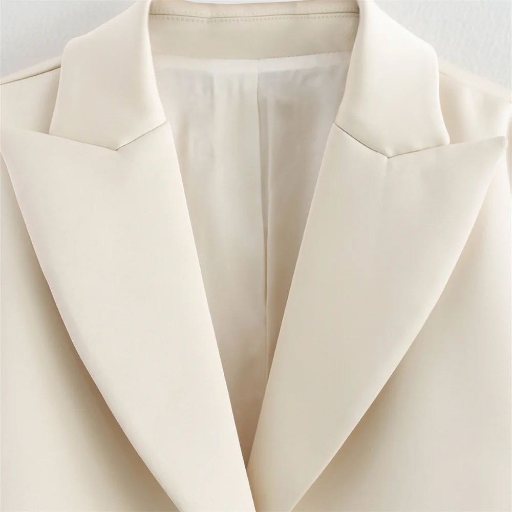 بدلة قصيرة من الحرير ذات لون خالص للخصر لخريف وشتاء، سترة بأكمام طويلة بزر واحد للنساء