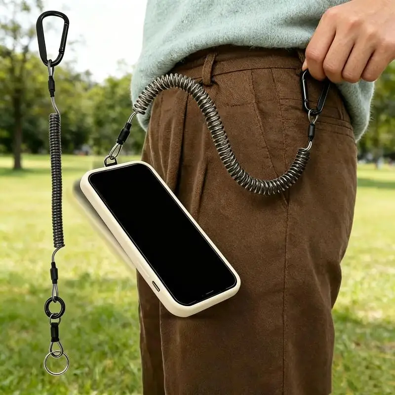 Retractable Safety Lanyards Anti Theft Spring Phone Straps with Tether Tabs Quick Release Buckle Lanyard Safe Tool