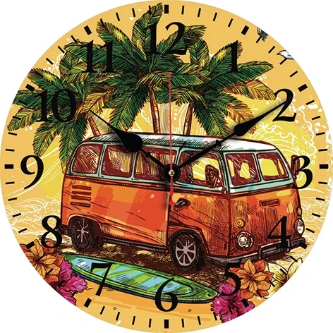 Camping Car Wall Clock Living Room Bedroom Round Silent Clock Dining Room Office Decoration Clock Home Mounted Carfts Art Decor