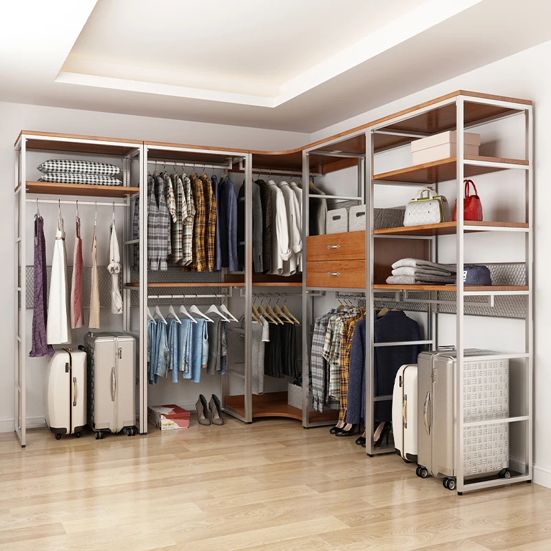 

Open wardrobe walled wrought iron walk-in clothing rack rack frame metal floor bedroom wardrobe cloakroom