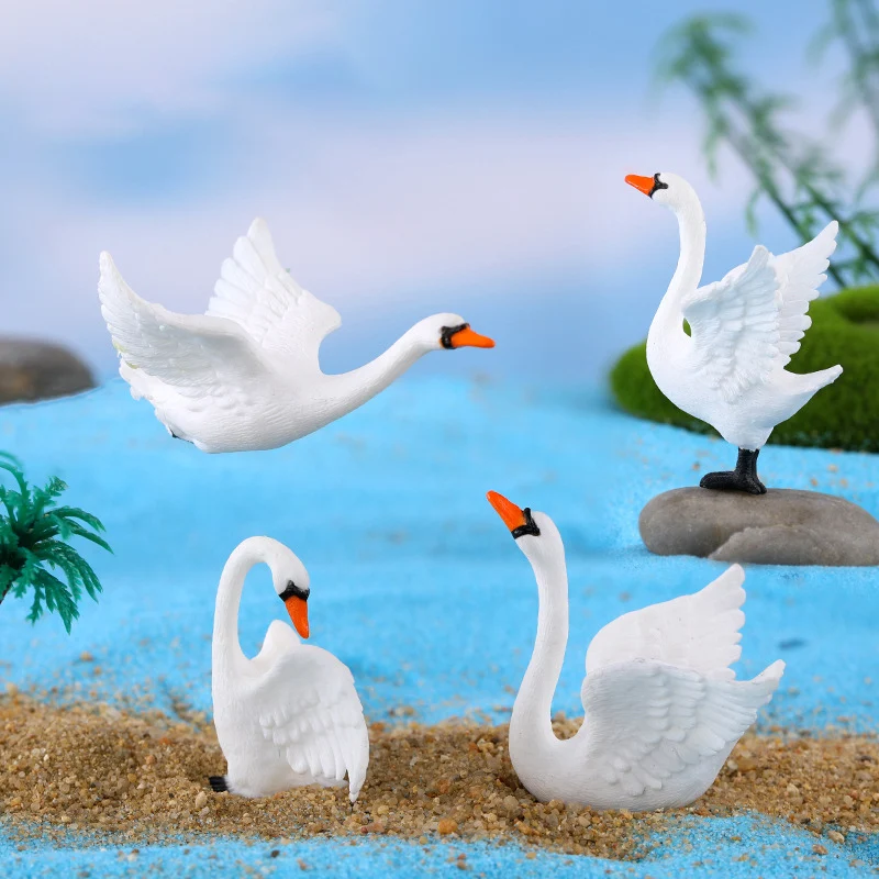 

Simulation Swan Goose Toys Summer Beach Landscape Micro Garden Miniatures Dollhouse Farm Aquarium Decoration DIY Home Ornament