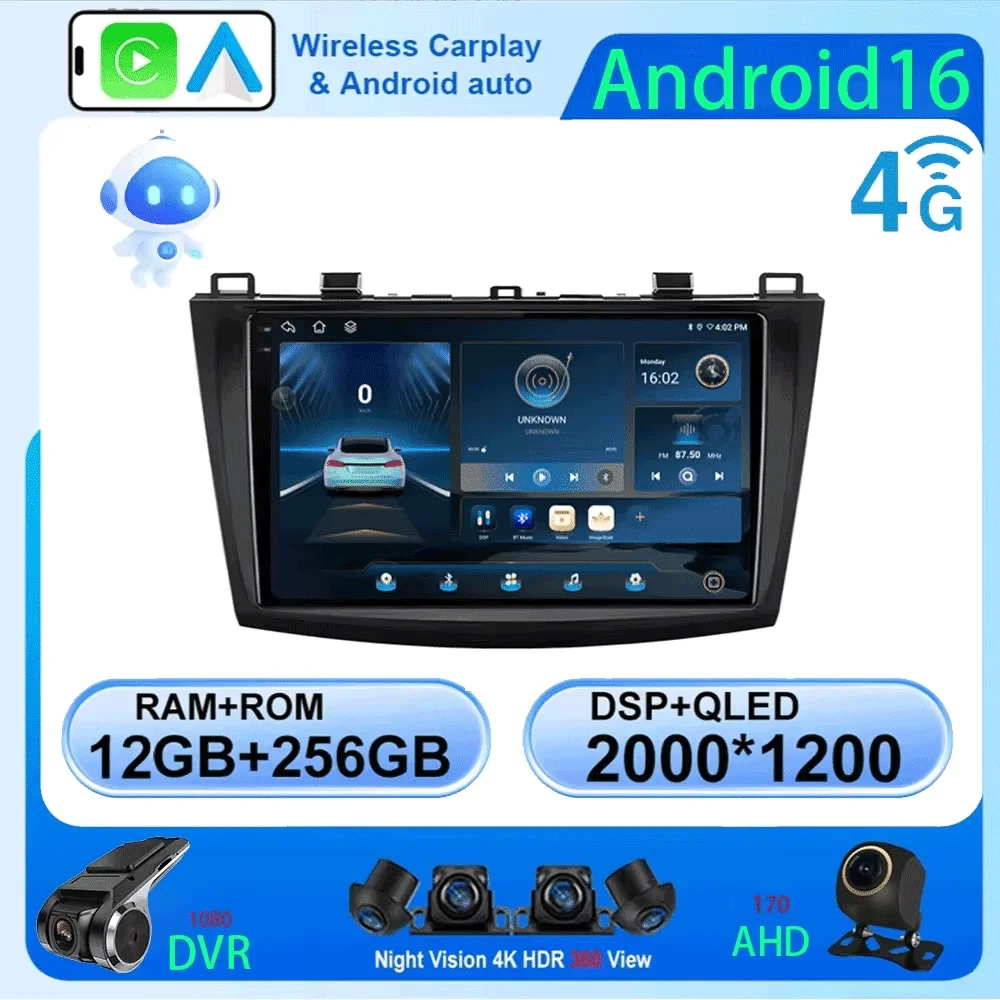 

Android 16 For Mazda 3 2009-2013 video Player Car Radio Multimedia Stereo Navigation Carplay Speakers Head Unit Audio GPS 2 Din