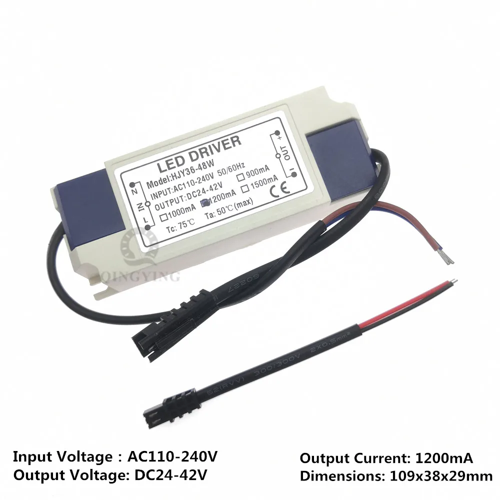 1-5pc LED Driver Power Supply 36W 40W 48W 50W Light Transformer Output DC24-42V 900mA 1200mA 1500mA External Driver DC Connector