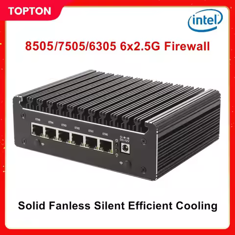 Intel 8505 7505 6305 6 Lans i226-V 2.5G Firewall Soft Router DDR4 NVMe 1*COM Type-C pfSense OPNsense Fanless Mini PC Computer