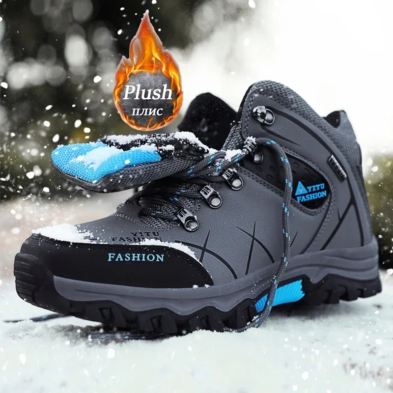 

Winter Men Snow Boots Waterproof Leather Sneakers Super Warm Men's Chelsea Boots Outdoor Non-slip Male Hiking Boots Size 39-47