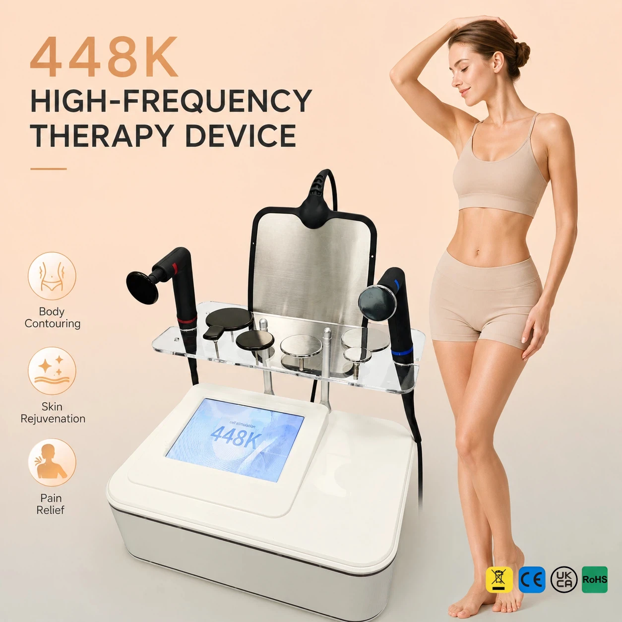 Home 448K Tecar Therapy Beauty Machine,Deep Heat Therapy, Body Shaping Physiotherapy Personal Use,Beauty Salon Equipment