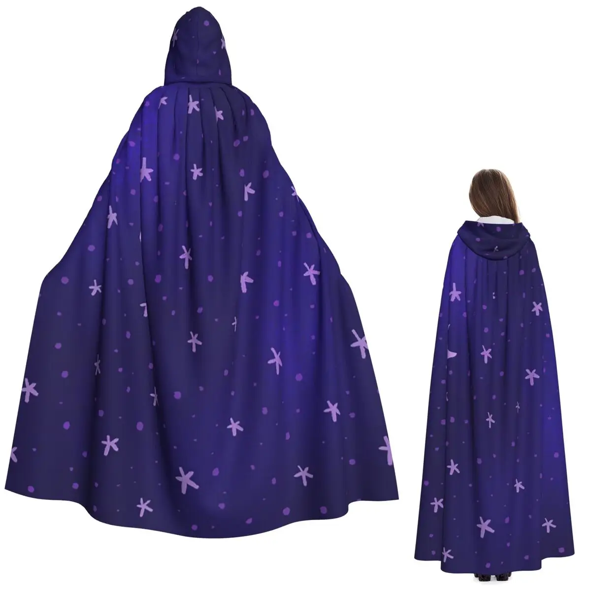 

Vintage Celestial Night Sky Star And Moon Print Long Hooded Cloak Witch Medieval Costume Cosplay Cape HalloweenCoat Adult Unisex