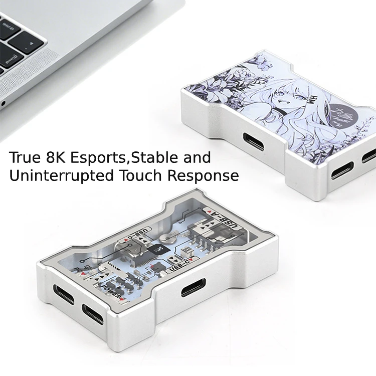 RGB USB Hub 2 Input 3 Output Aluminum Alloy Frame for Gaming Desk Setup Support Keyboard Mouse External Storage