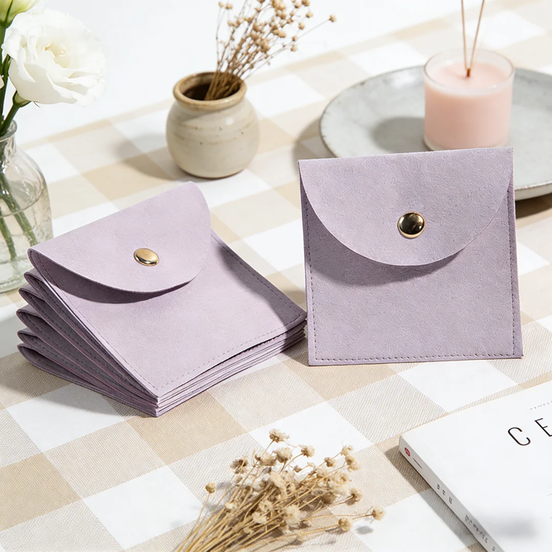 10Pcs Microfiber Storage Bags with Gold Button for Wedding & Party Favors  for Rings Pendants and All Kinds of Small Jewelry