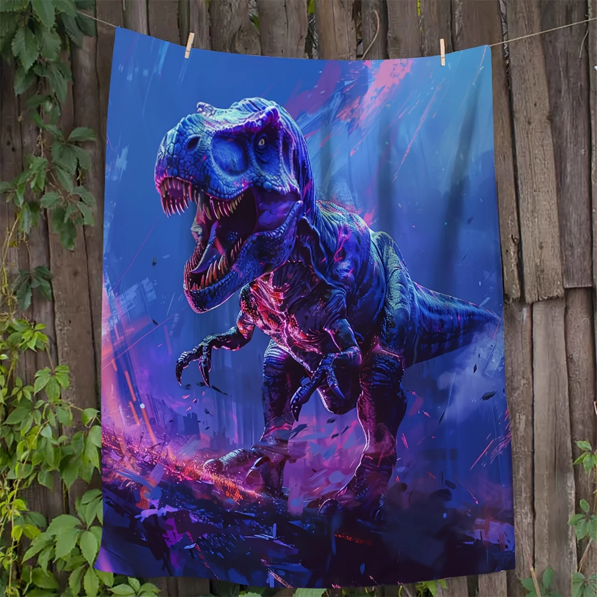 Neon T-Rex Dinosaur Blanket Cyberpunk Veloci Raptor Fleece Throw Soft Warm Bedding Sofa Cover Home Decor Gift