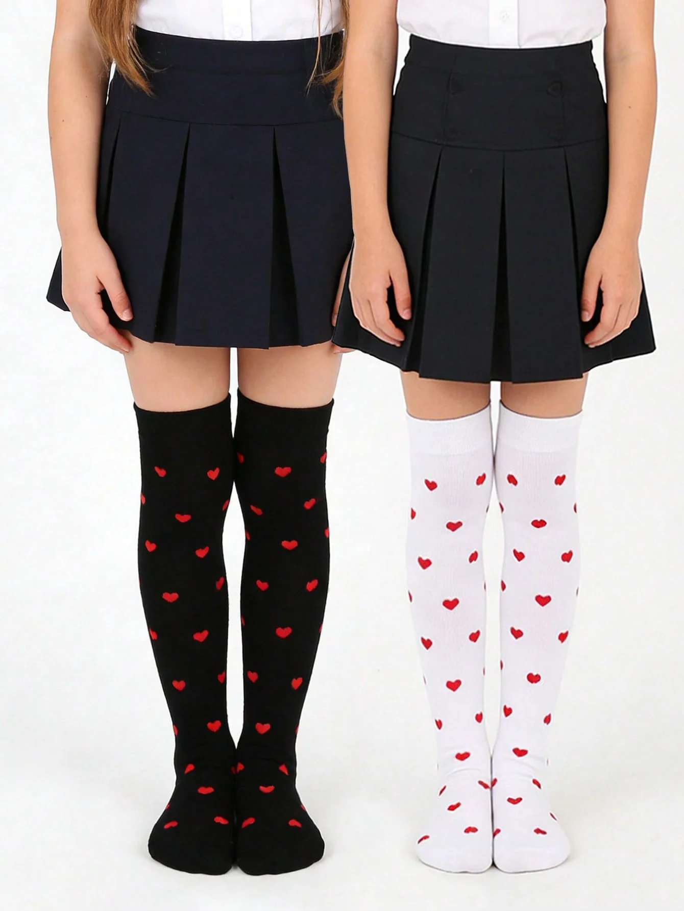 2/1 Pcs Girls' Heart Shaped Printed Romantic Style Knee High Stockings,Soft Breathable Stockings for Girls Aged 7-16Y Daily Wear