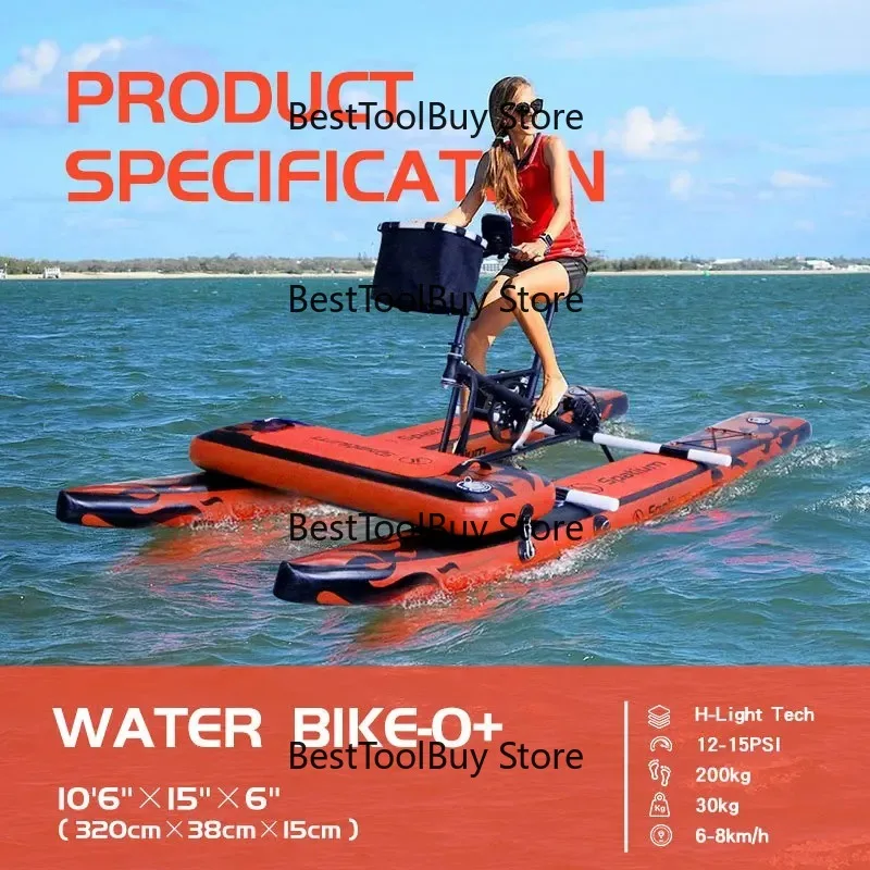 Inflatable Pontoon Water Bike, Single Person Pedal Bicycle for Water Sports, Folding Design for Lake River Recreation