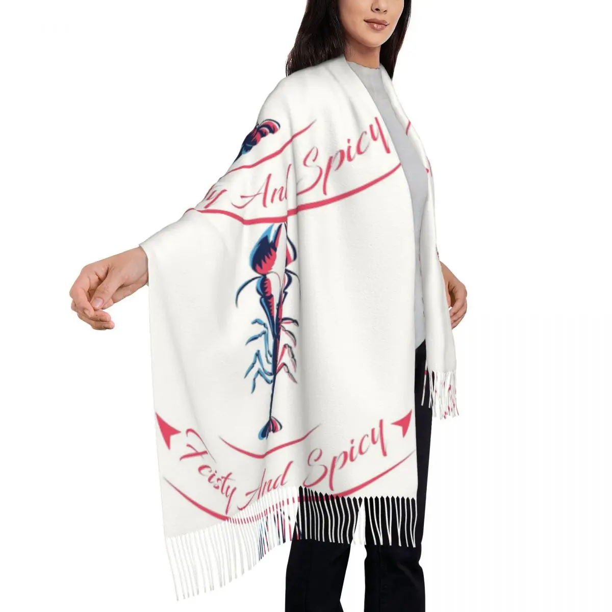 Feisty وحار الأحمر جراد البحر جراد البحر وشاح شرابة الأوشحة للنساء شالات دافئة لينة ويلتف كبير الخريف الشتاء شال التفاف