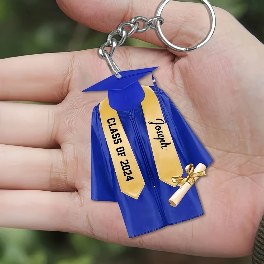 1pc Customizable 2D Acrylic Graduation Cap Keychain | Personalized with Name and Year,High-Quality Acrylic,Stainless Steel Chain