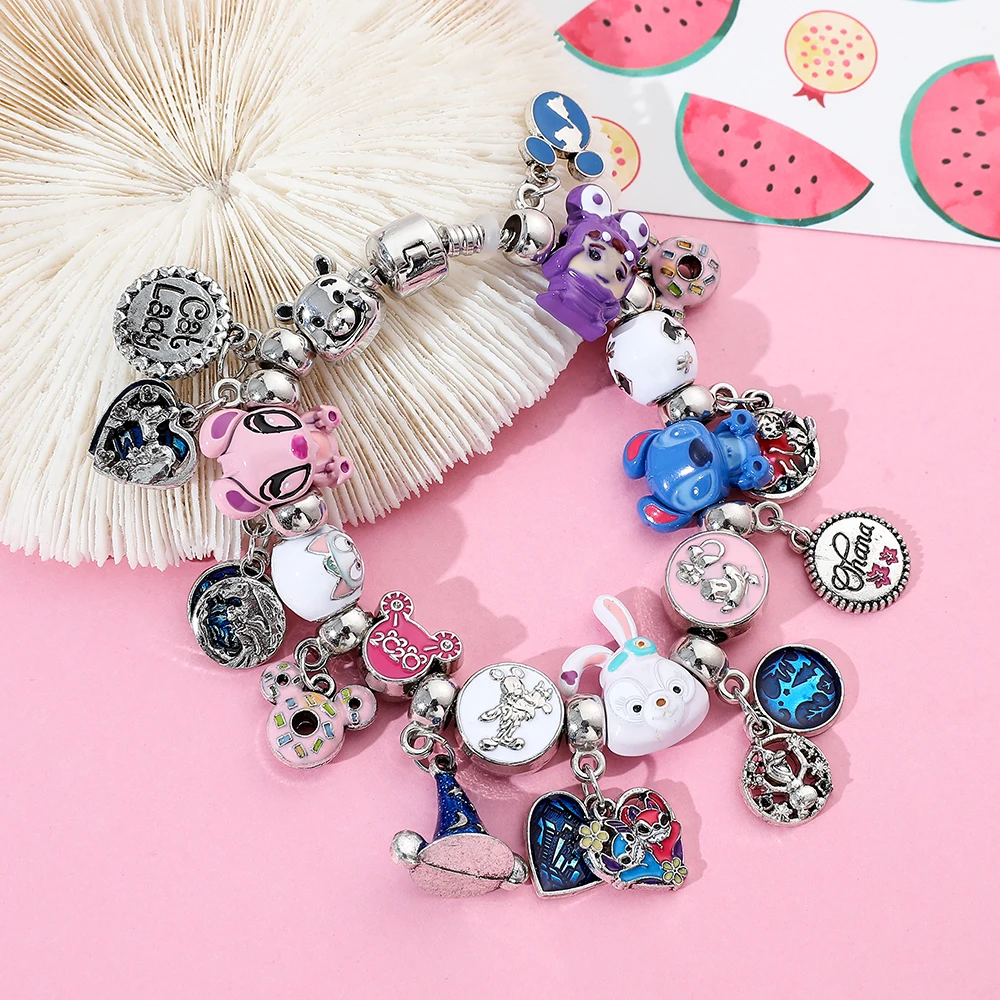 New Disney Series Fashionable Cute Stitch Mickey Rabbit Love Pendant DIY Beaded Versatile Bracelet