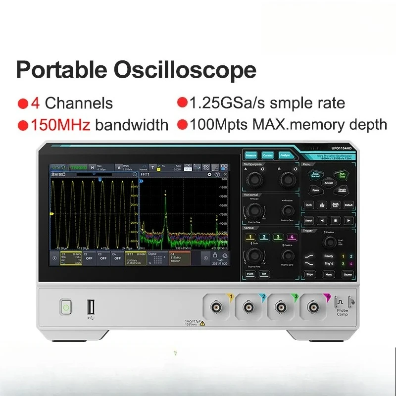 2/4 Channels High-Resolution Portable Oscilloscope UPO1082HD UPO1154HD 500,000wfms/s Waveform Rate Spectrum Analyzer