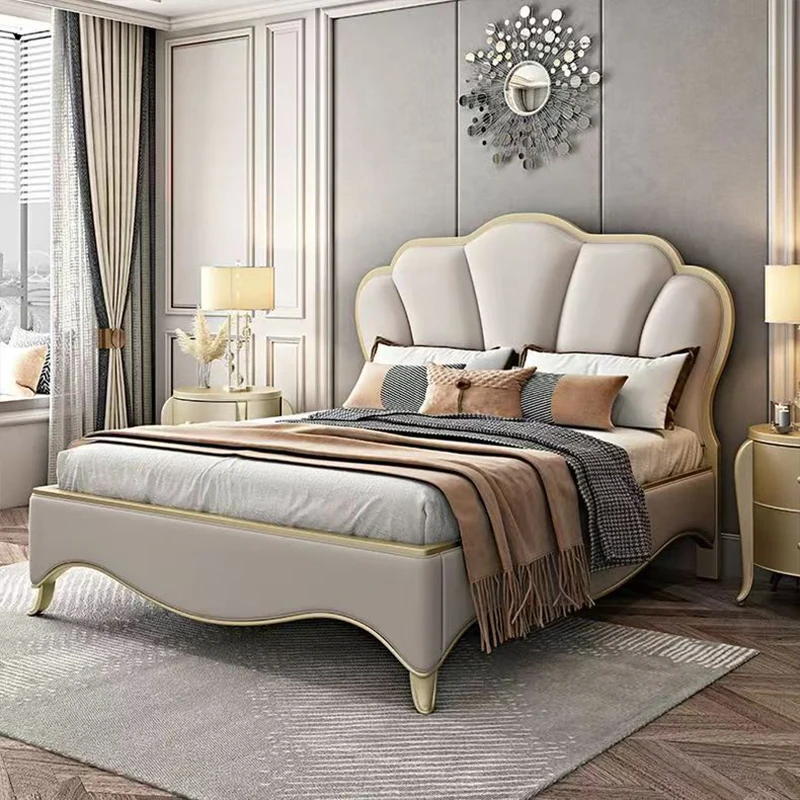 

!@Custom Made 1.5/1.8M Solid Wooden Double Bed Luxury Designs Genuine Leather Bedroom Furniture Set King