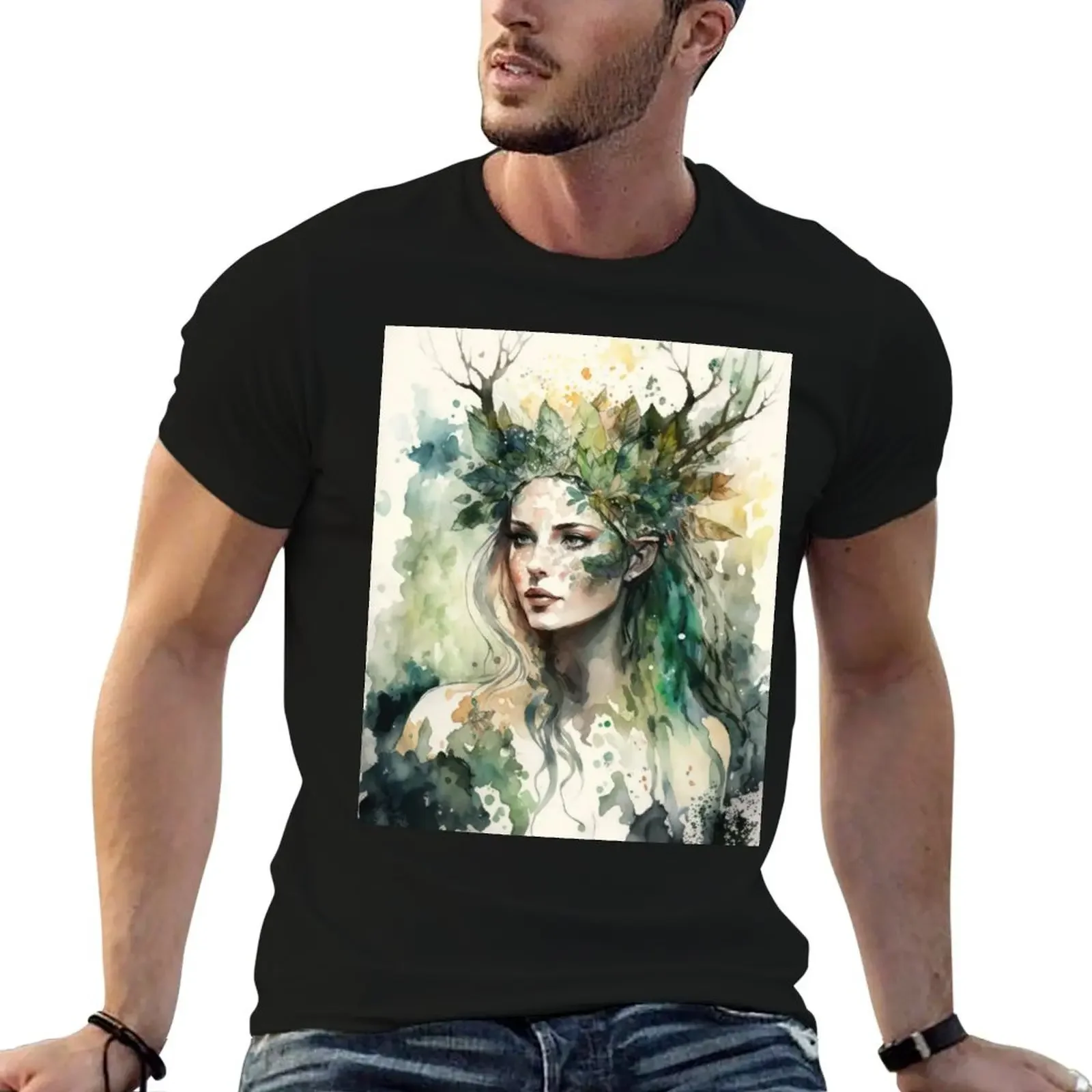 

Nature Goddess - Woodland Witchy Forest Greenwoman T-Shirt quick drying hippie clothes affliction shirts Men's clothing