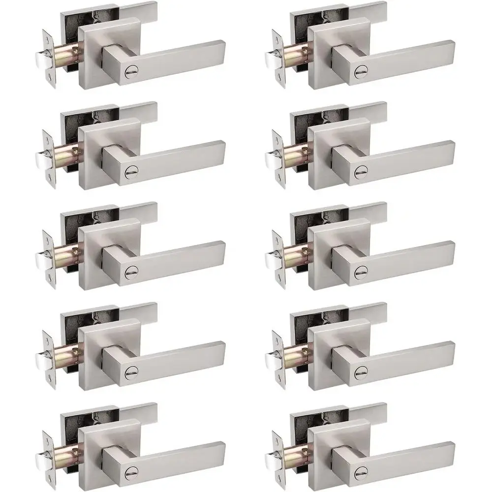 

Pack Square Door Lever Privacy Door Lock Handleset Keyless Lockset Door Knobs Storage Room Bathroom Set No Key in Satin Nickel