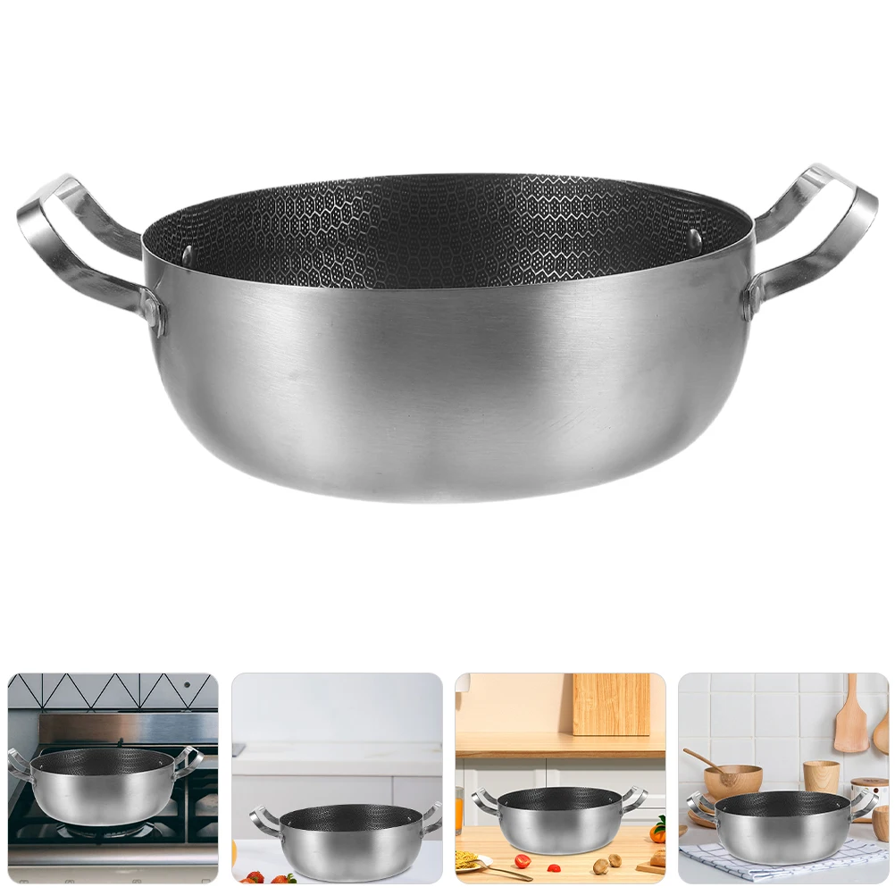 

1pc Stainless Steel Double Handle Non stick Hot Pot Soup Frying Multi purpose Kitchen Cooking Thickened Light