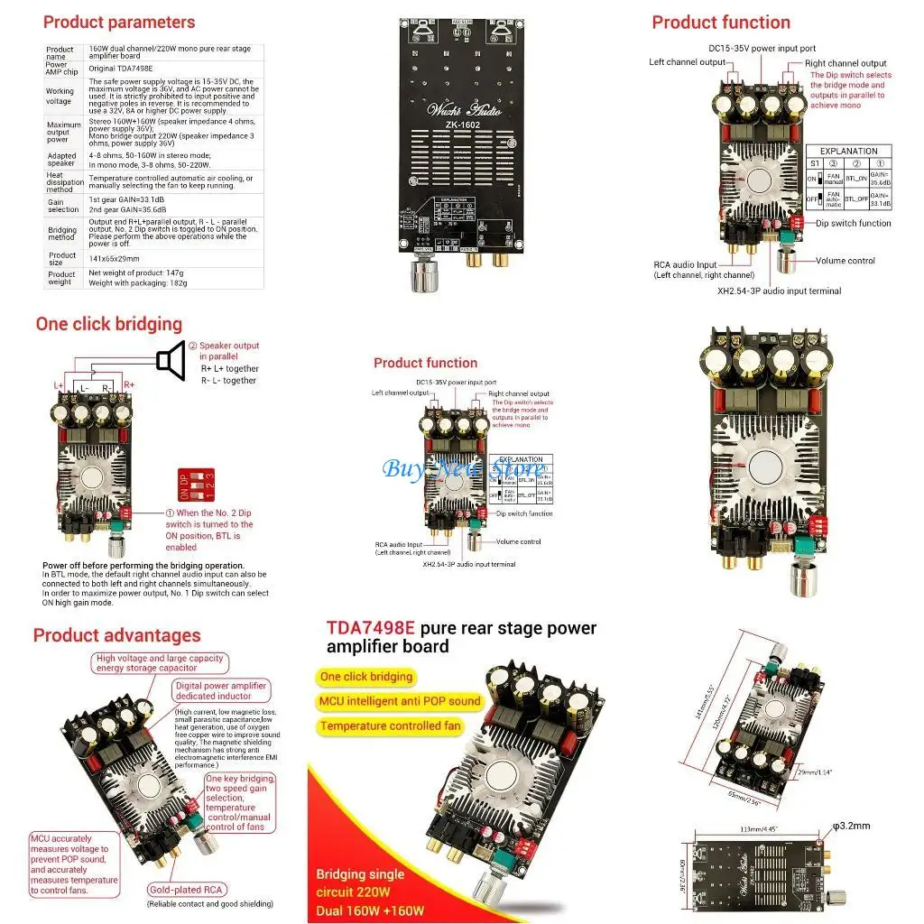 

20CE TDA7498E Power Amplifier Board 160Wx2 Bridge Mono 220W for Audiophiles and DIY Enthusiasts MCU Intelligent AntiPop Sound