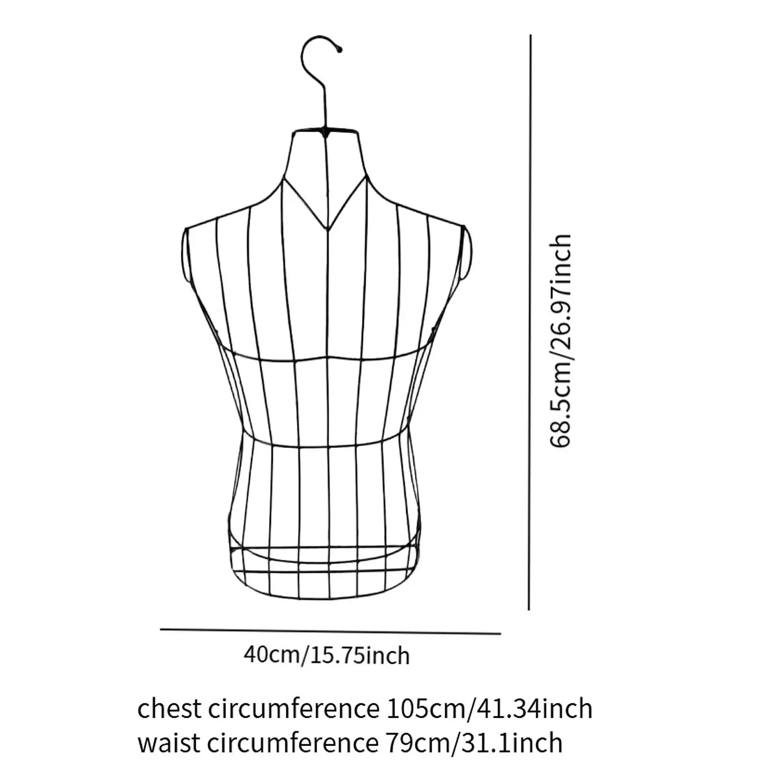 Hanging Half Body Torso Mannequin Iron Female Display Form Simple Flat Back for Space Saving Store Fixtures