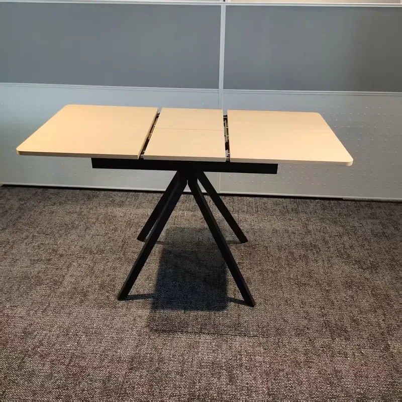 Expandable Foldable Extendable Modern Dining Table Adjustable Retractable Wood Table Top Iron Tripod Legs Stable Space Saving