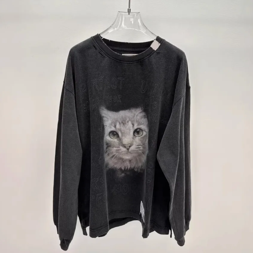 

26 New Design Trendy Small-Scale Printed Holey Open-Weave Long-Sleeved T-Shirt for Women y2k clothes