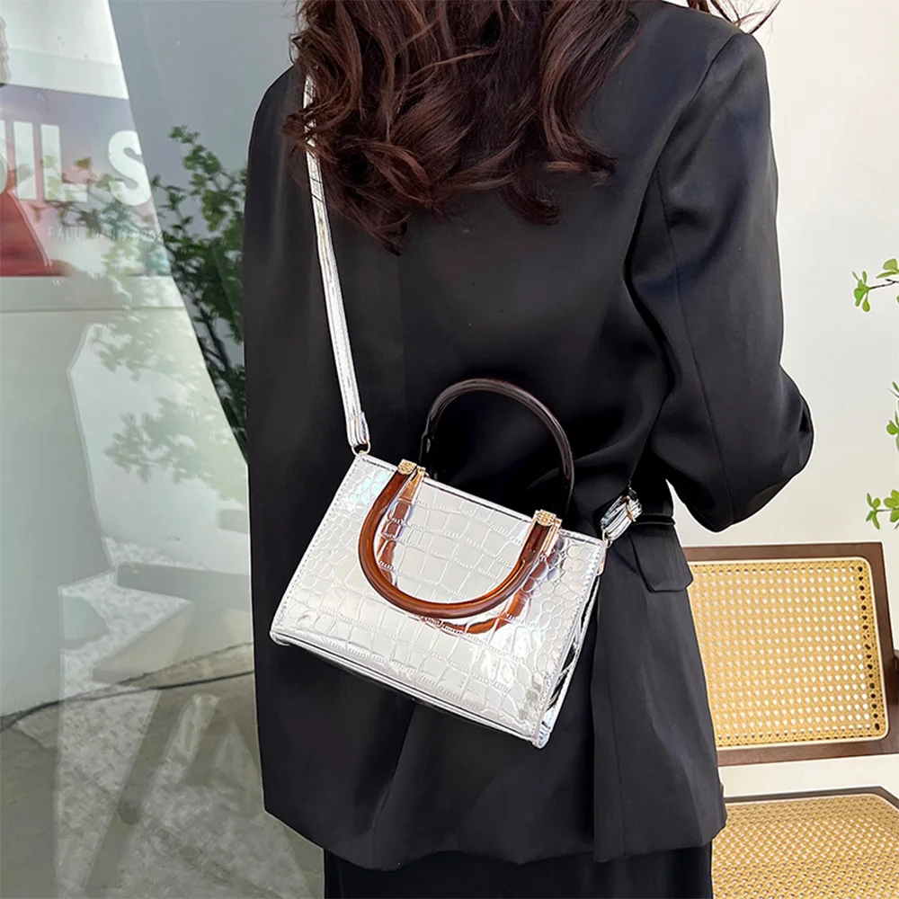 Solid Color Small Bag For Women simple And Fashionable Single Shoulder Lacquer Leather Glossy Gmall Square Bag Handbag Texture