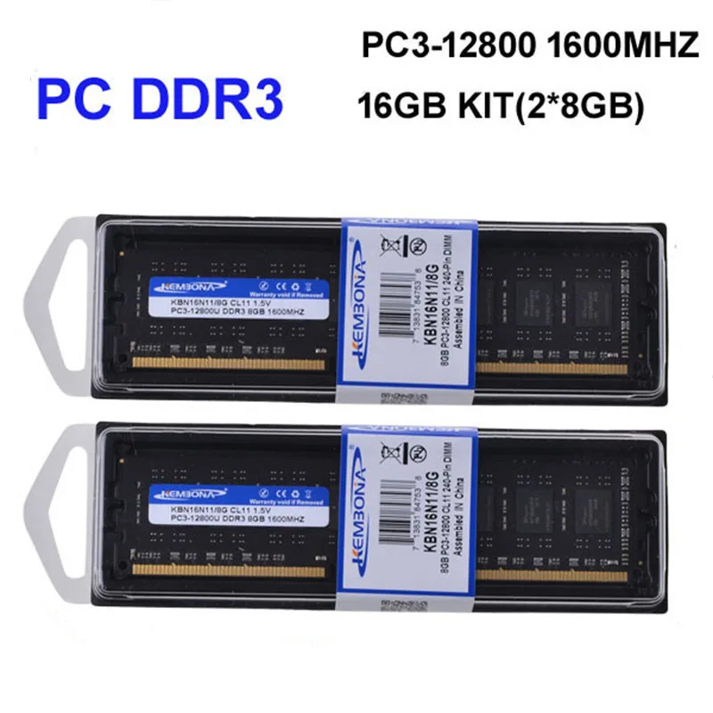 KEMBONA-PC3-12800 de doble canal DDR3, 16GB, 1600mhz, Kit de 2.2x 8GB, compatible con todos los disipadores de calor de la placa base, envío gratis