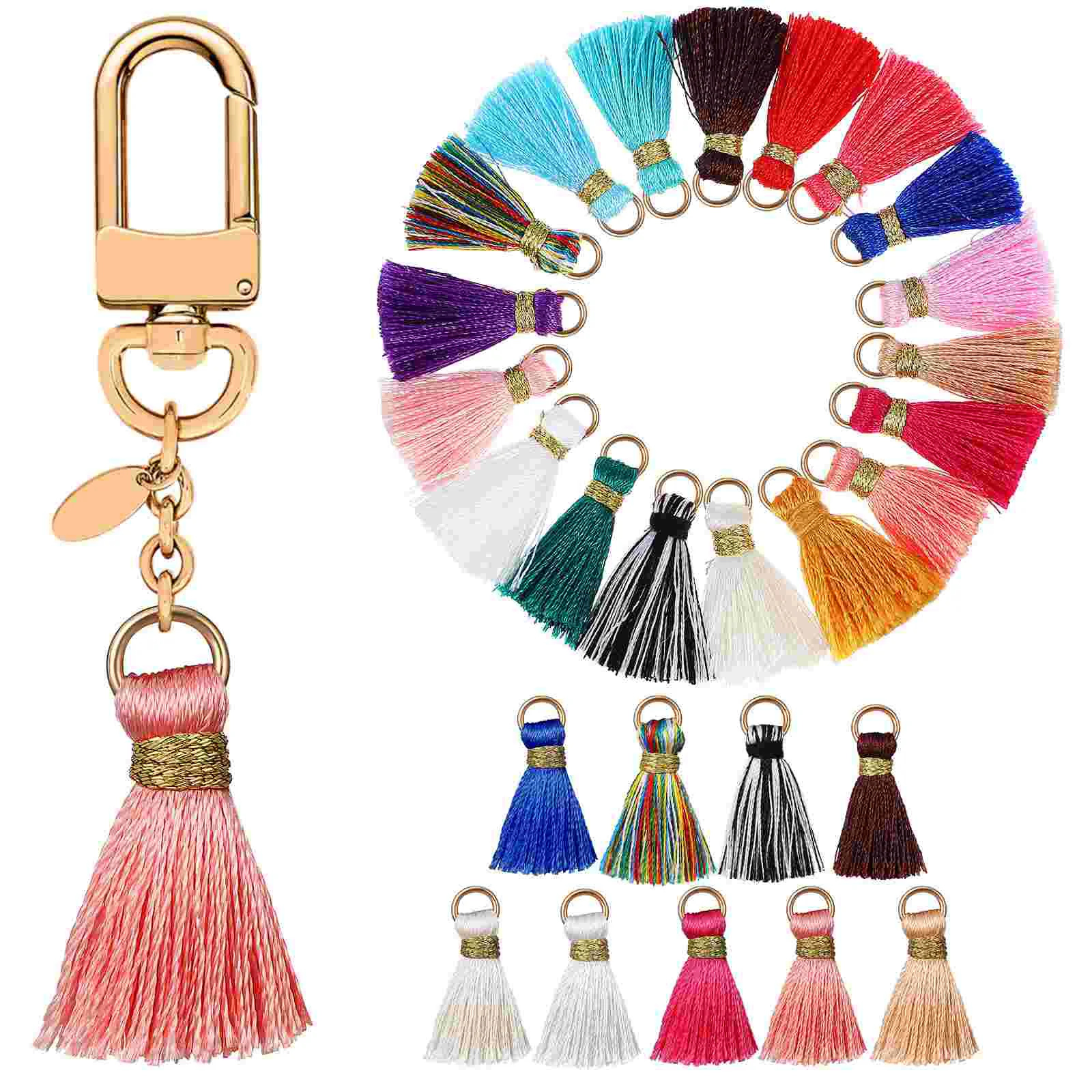 

50 Pcs Gold Thread Tassel Key Chain Tassels Keychain Accessories Making Kit with Suite