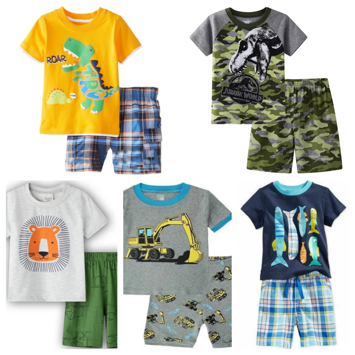 Summer Boys Nighty Nightgown Dinosaur Costume Boys Cute Excavator Cartoon Set Baby Toddler Short Sleeve Pajamas Sets