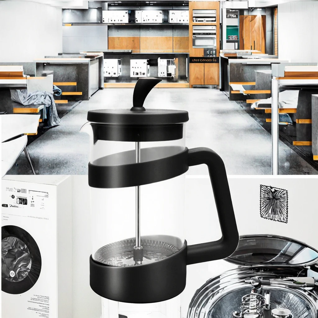 Triple Filter Plastic and Glass French Press Coffee and Tea Maker with Cover Black for Foamed Milk and Tea Brewing