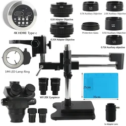 Uniwersalny wspornik z podwójną wysięgnikiem 3,5X-200X 100-krotny zoom przemysłowy PCB lutowanie biżuterii Simul Focal trinokularowy mikroskop stereoskopowy