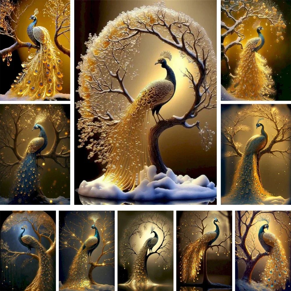 

Elegant Golden Peacock DIY Painting By Numbers Set Oil Paints 40*50 Oil Painting Decorative Paintings For Drawing