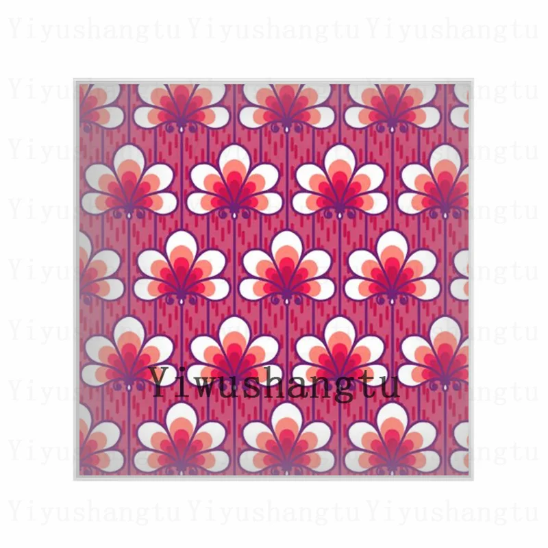 Red small flowers group art painting 12mm/20mm/25mm/30mm Square photo glass cabochon demo flat back Making findings