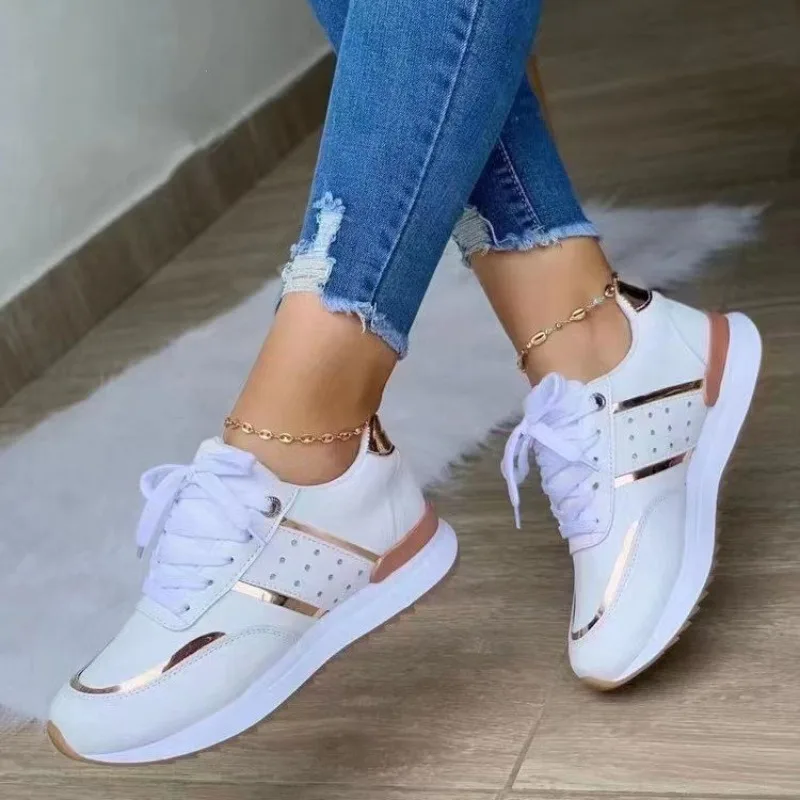 

Womens Trendy Black Casual Sneakers Gold Metallic Lace Up Walking Shoes Suede Patchwork Platform Running Trainers Daily Footwear