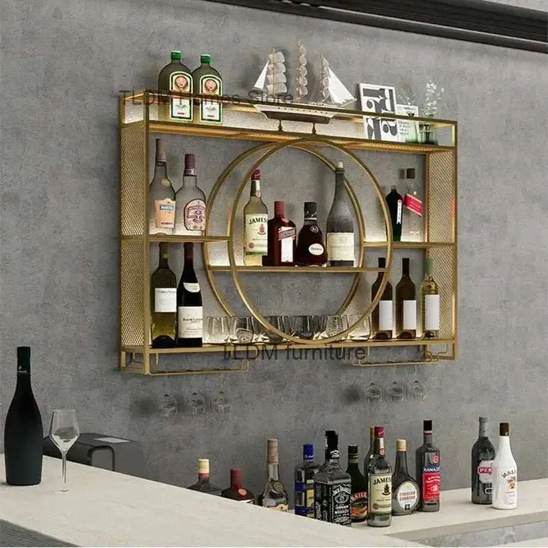 Retro Hanging Wine Cabinets Simple Red Bar Cabinet Home Living Room Wall Storage Rack Wrought Iron Restaurant Display Wine Rack