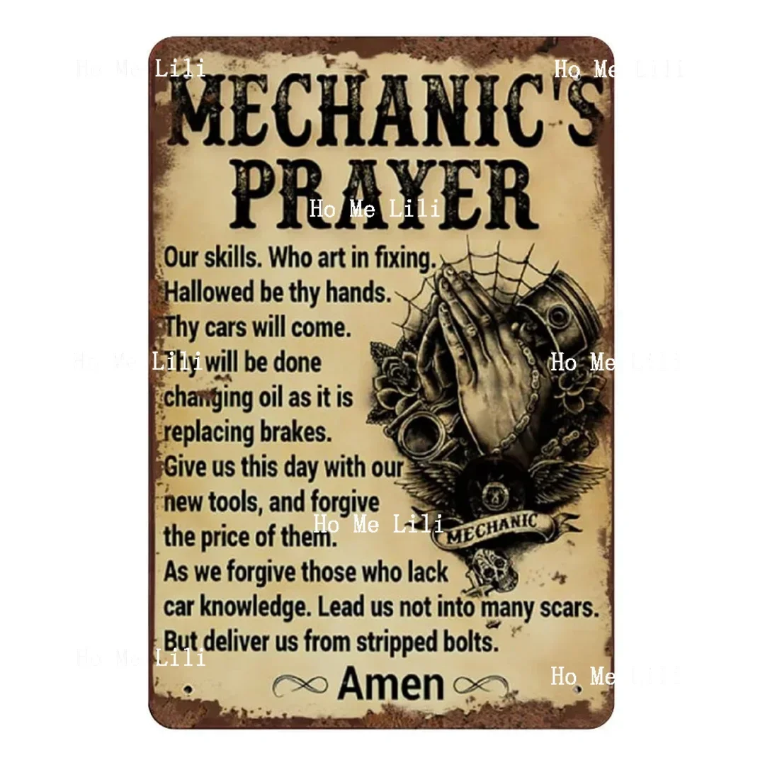 

Mechanic's Prayer Our Skills Who Art in Fixing Gift for Mechanic Vintage Metal Sign Plaque Funny Tin Sign Entryway Decor