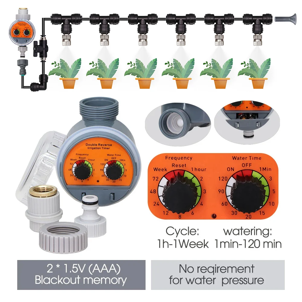 0.6mm Garden Misting Cooling System 60w Self-priming Pump Ball Valve Timer Kit Fine Atomizer Sprayer Outdoor Irrigation Watering