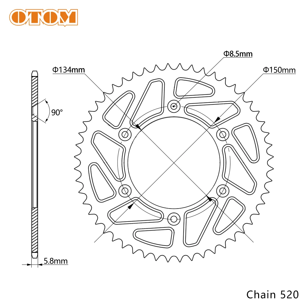 2023 Motorcycle Rear Chain Sprocket For KAWASAKI KX KLX 125 250 300 450 SUZUKI RMZ250 520 Chains 52T Drive Plate With Mount Bolt