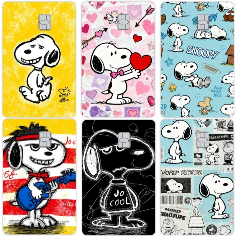 Stiker Kulit Kartu Kredit Anime Snoopy Love Kartu Akses Debit Bank Kawaii Kartun Laser Bintang Berkilau Film Anti Gores