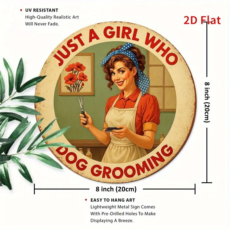 2D Vintage Metal Sign Board Wall Art Decor for Dog Groomer Lovers, Flat Print with Groomer Dog Graphic, Rustic Farmhouse Style,