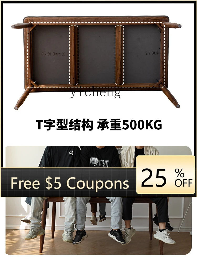 H26 Stone Plate Dining Table Household Black Walnut Solid Wood Rectangular Dining Table Dining Tables and Chairs Set