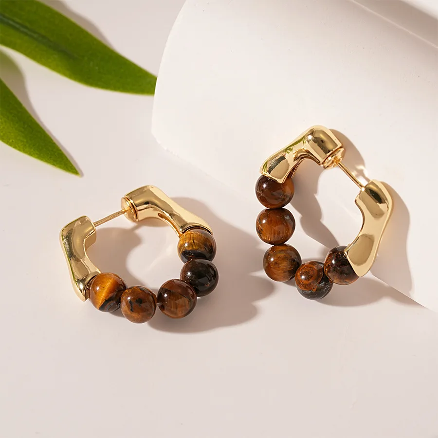 Винтажные коричневые серьги из бисера с камнями для женщин, модные геометрические круглые серьги-кольца, вечерние роскошные ювелирные изделия, новые аксессуары Винтажные коричневые серьги из бисера с камнями для женщин, модные геометрические круглые серьги-кольца, вечерние роскошные ювелирные изделия, новые аксессуары 