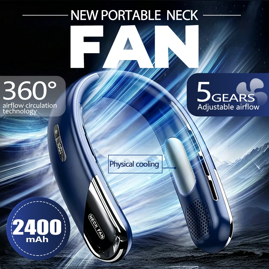 

1PC Wearable Neck Fan, Portable Air Conditioner with LED Display Screen, 360° Surrounding Wind, 2400mAh, 5 Gears, Low Noise