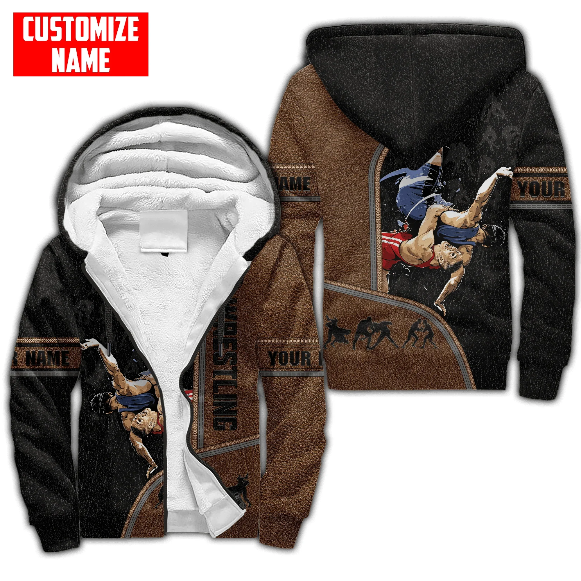 Personalized Name Wrestling & Jiu Jitsu 3D Printed Men's Fleece zipper Hoodies Unisex Winter Warm thicken Zip Jacket Coat SWC06