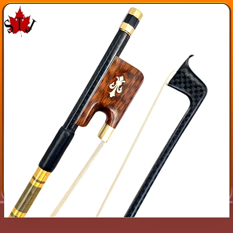 1Pcs Professional 4/4 cello bow violin bow light black Grid plaid carbon Fiber Round Stick Snakewood Frog ,Siberian horsehair