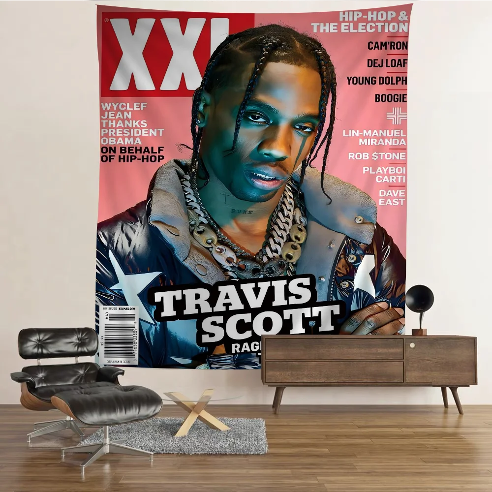 Hip Hop Singer T-Travis S-Scott Printed Large Wall Tapestry Indian Buddha Wall Decoration Witchcraft Bohemian Decor Blanket